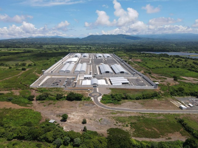 Mandatory Credit: Photo by Rodrigo Sura/EPA-EFE/REX/Shutterstock (14147227f) Aerial view of the Terrorism Confinement Center (Cecot) in Tecoluca, El Salvador, 12 October 2023. The Salvadoran mega-prison, inaugurated last February to house 40,000 gang members convicted or detained under an exceptional regime, is operating at 30% of its capacity and has not registered any deaths inside, according to prison authorities. Mega-jail for Salvadoran gangs, Tecoluca, El Salvador - 12 Oct 2023