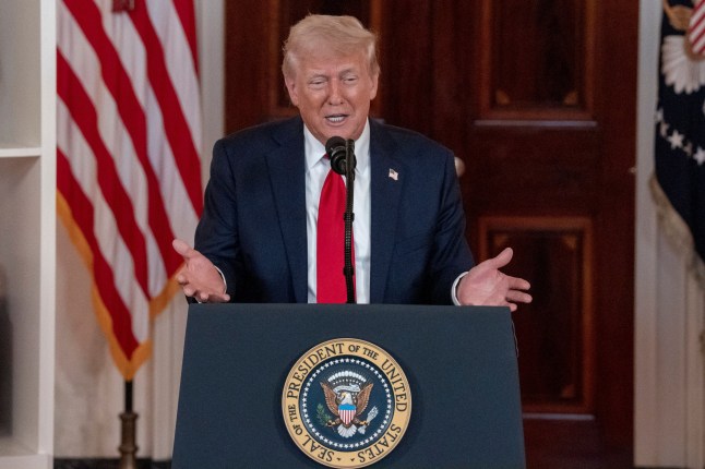 Mandatory Credit: Photo by Ken Cedeno/UPI/Shutterstock (15278111j) President Donald Trump delivers remarks during an "Investing in America" event at the White House in Washington, DC on Wednesday, April 30, 2025. U.S. President Donald Trump Gives Remarks on Investing in America, Washington, District of Columbia, United States - 30 Apr 2025