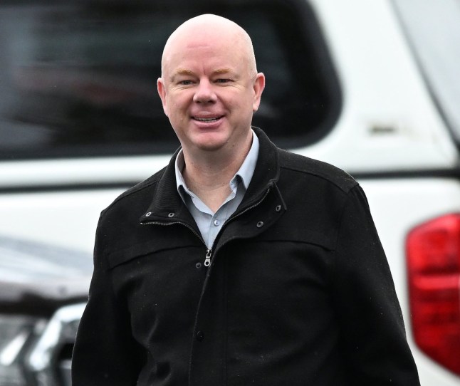 Simon Patterson arrives to a public memorial for Heather Alison Wilkinson at the Korumburra Indoor Recreation Centre in Korumburra, Victoria, Wednesday, October 4, 2023. (AAP Image/James Ross) NO ARCHIVING