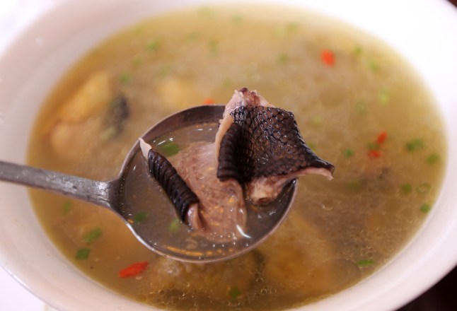 A snake soup is pictured in a snake restaurant in Zisiqiao village, Shilin township, Deqing County, Huzhou city, Zhejiang province, on June 26, 2011. 26JUN11 Photo by Simon Song (Photo by Simon Song/South China Morning Post via Getty Images)